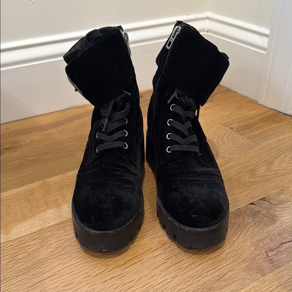 Coach Black Combat Moto Boots with Chunky Sole - 1941 Lucy Lace Up Bootie